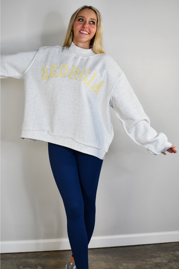 TooLooLah Georgia Mock Neck Sweatshirt - Heather Grey