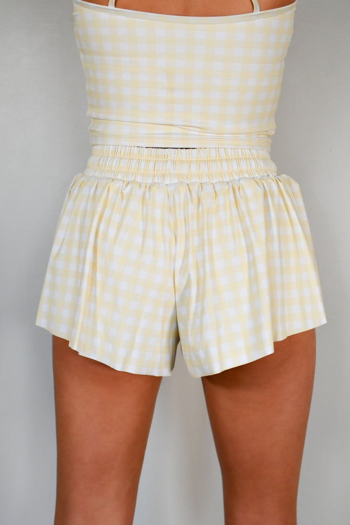 TooLooLah Flutter Away Gingham Shorts - Yellow