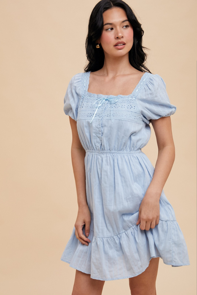 Valery Square Neck Dress - Powder Blue