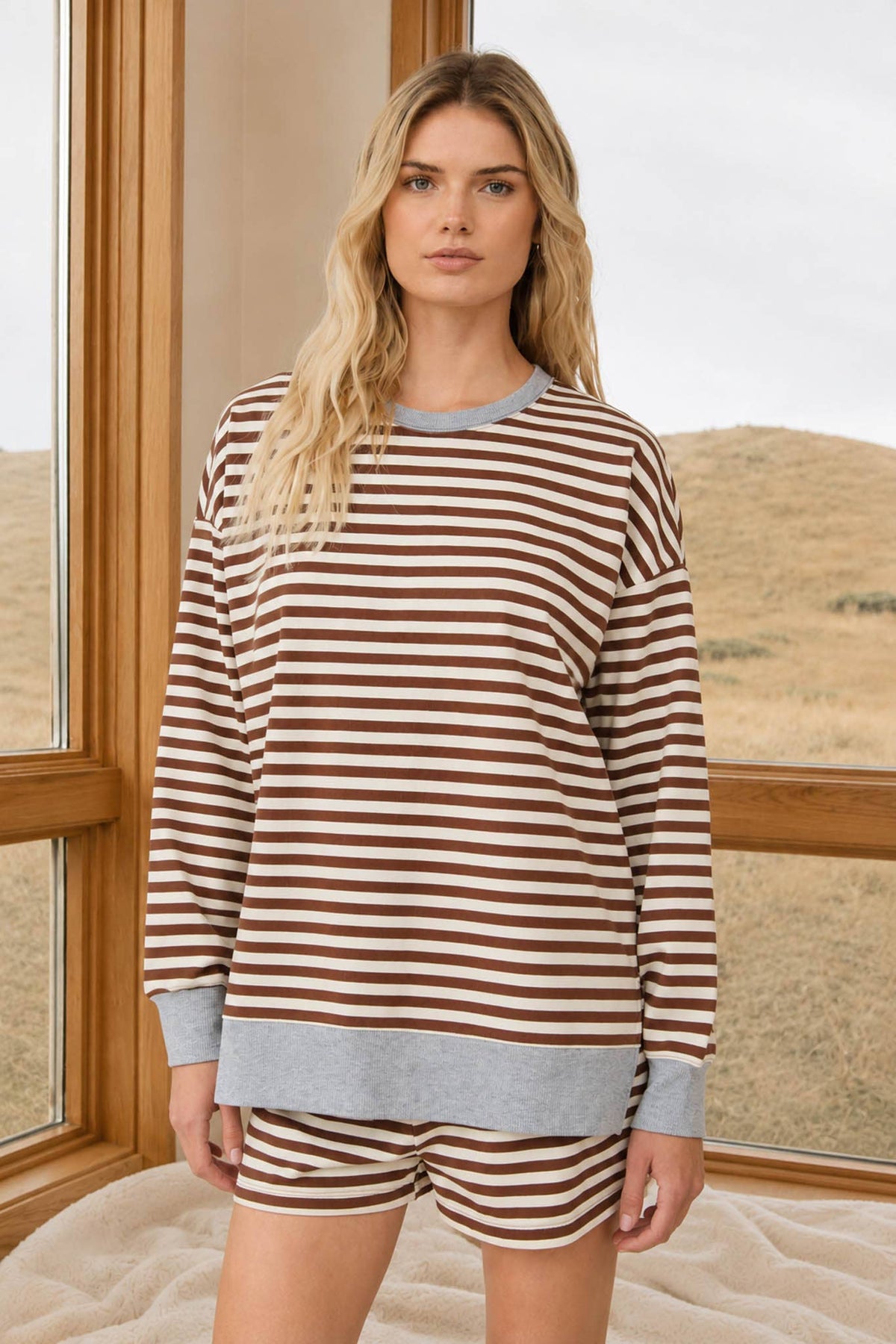 Right Place Striped Knit Top - Brown