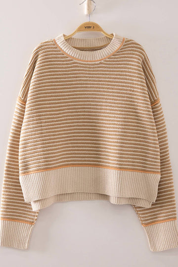 Simply Stripe Knit Sweater - Beige