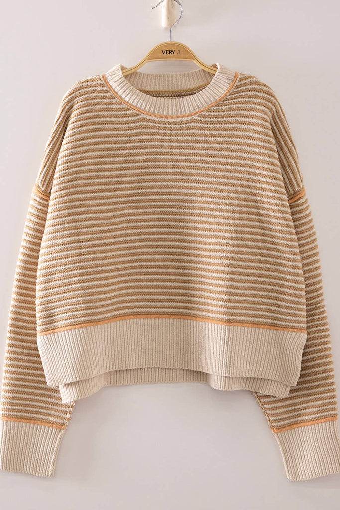 Simply Stripe Knit Sweater - Beige
