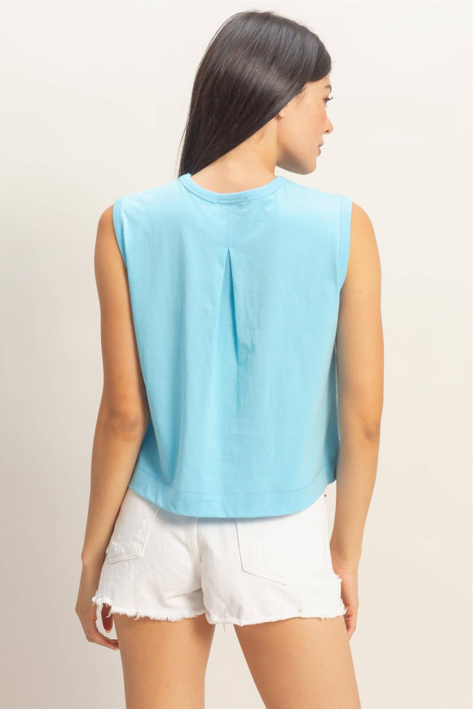 Grab and Go Sleeveless Crew Neck Top - Blue