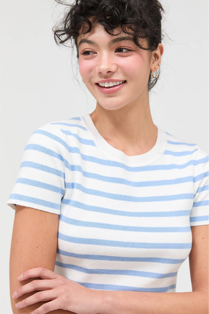 Stop And Look Striped Crop Top - Light Blue