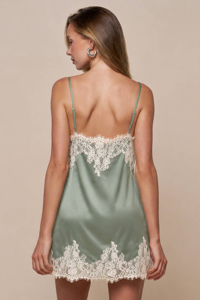 Cute Enough Satin Mini Dress - Sage/Cream