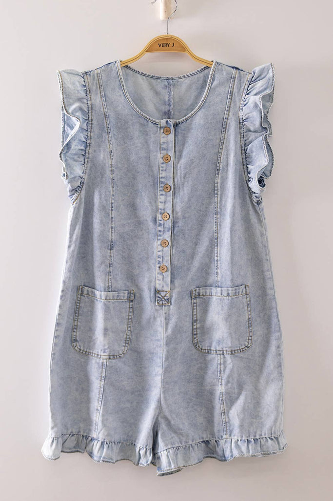 Turning Point Ruffle Romper - Light Denim