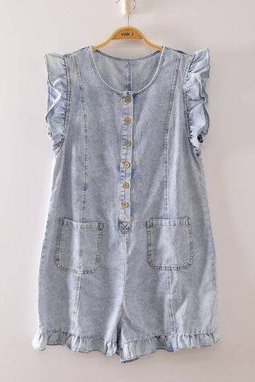 Turning Point Ruffle Romper - Light Denim