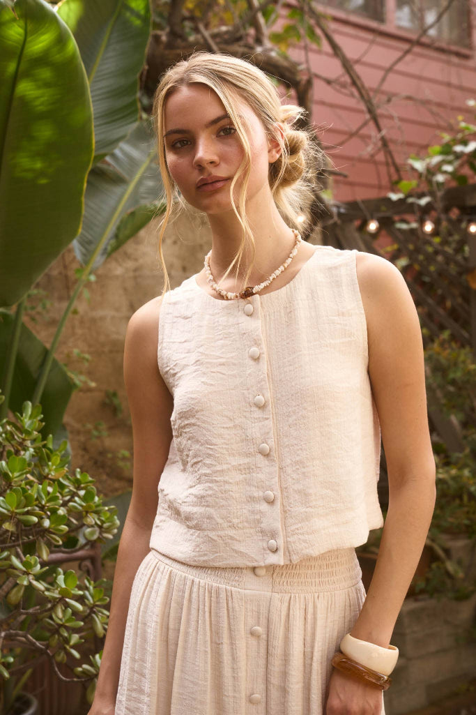 Set The Bar Button Tank - Beige