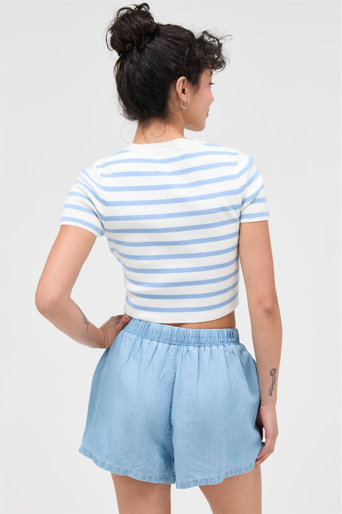Stop And Look Striped Crop Top - Light Blue