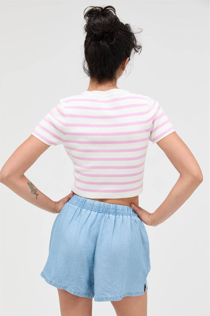 Stop And Look Striped Crop Top - Light Pink