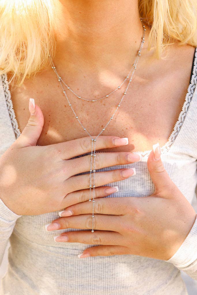 Satellite Layered Lariat Necklace - Silver