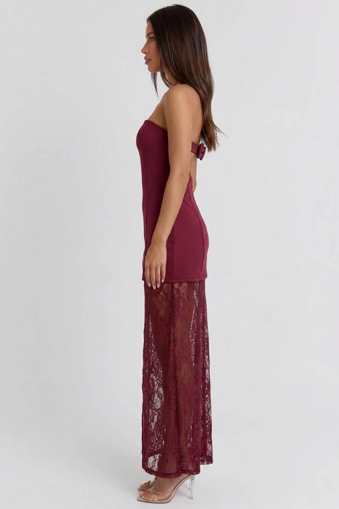 Pending Love Lace Maxi Dress - Burgundy
