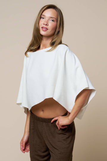 Looking Up Cropped Flowy Top - Ivory