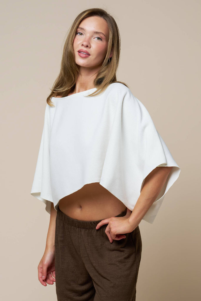 Looking Up Cropped Flowy Top - Ivory