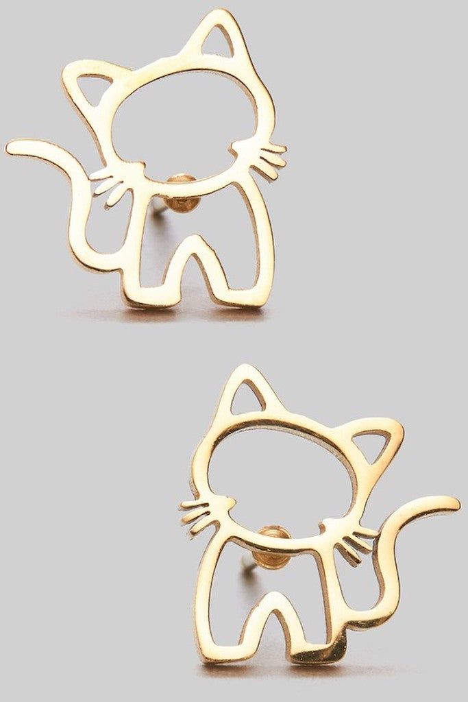 Kitty Stud Earrings- Gold