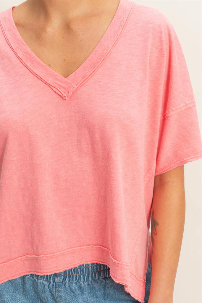 Next Best Oversized V-Neck Top - Pink