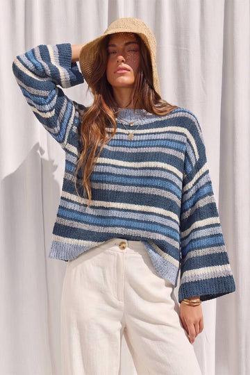 Crushing It Stripe Knit Top - Blue Multi