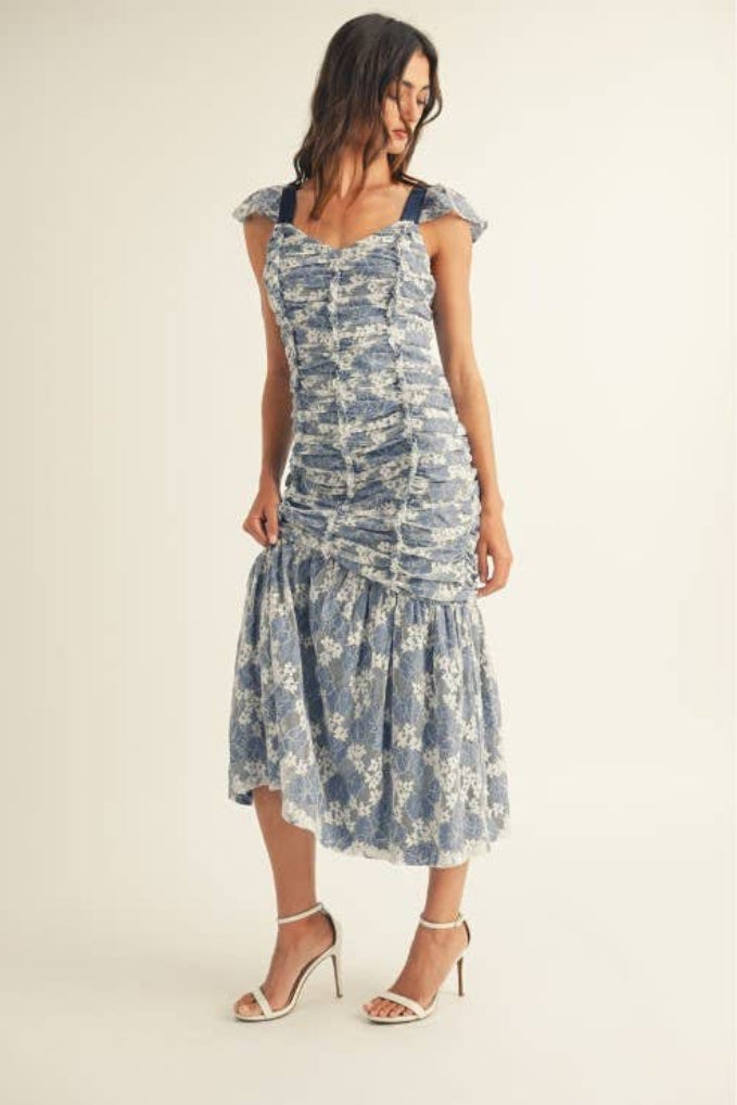 Lace Bloom Midi Dress - Blue