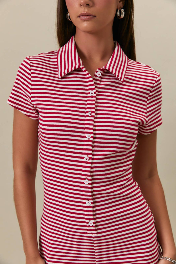 Summer Glory Striped Romper - Red