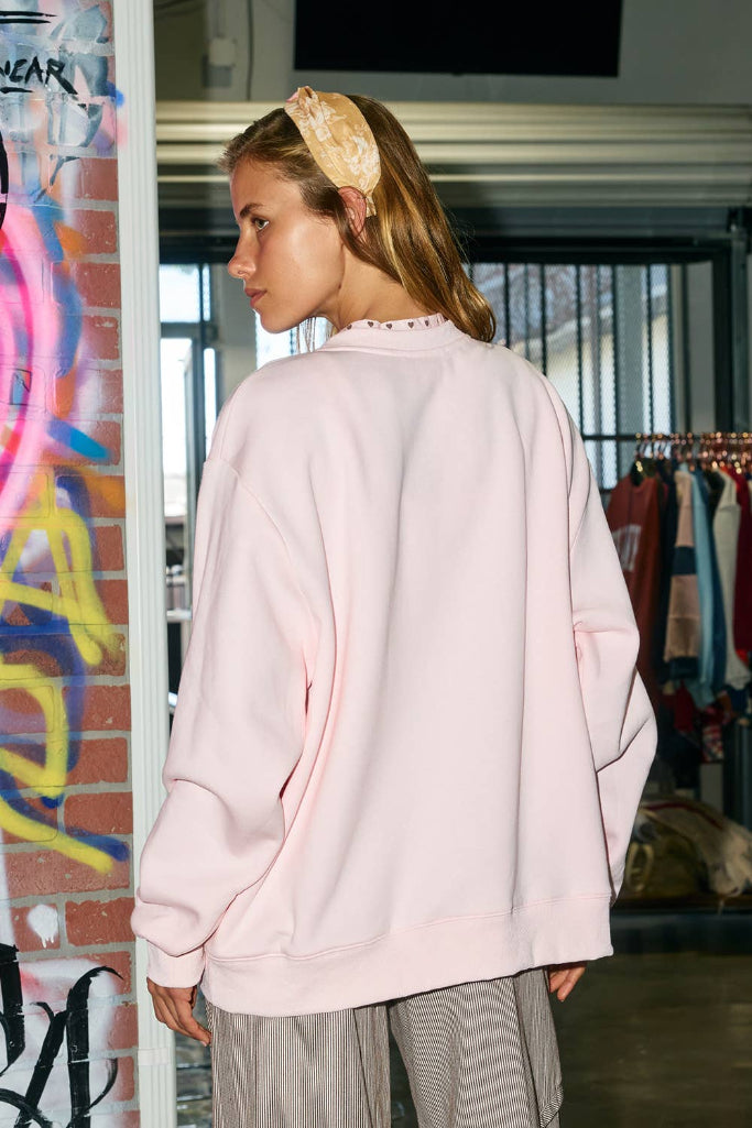 WWJD Heart Mockneck Ruffle Sweatshirt - Pink/Brown