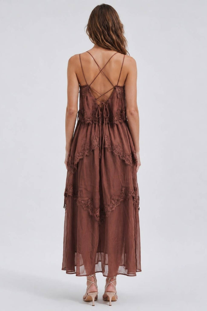 Elevated Tiered Midi Dress - Brown