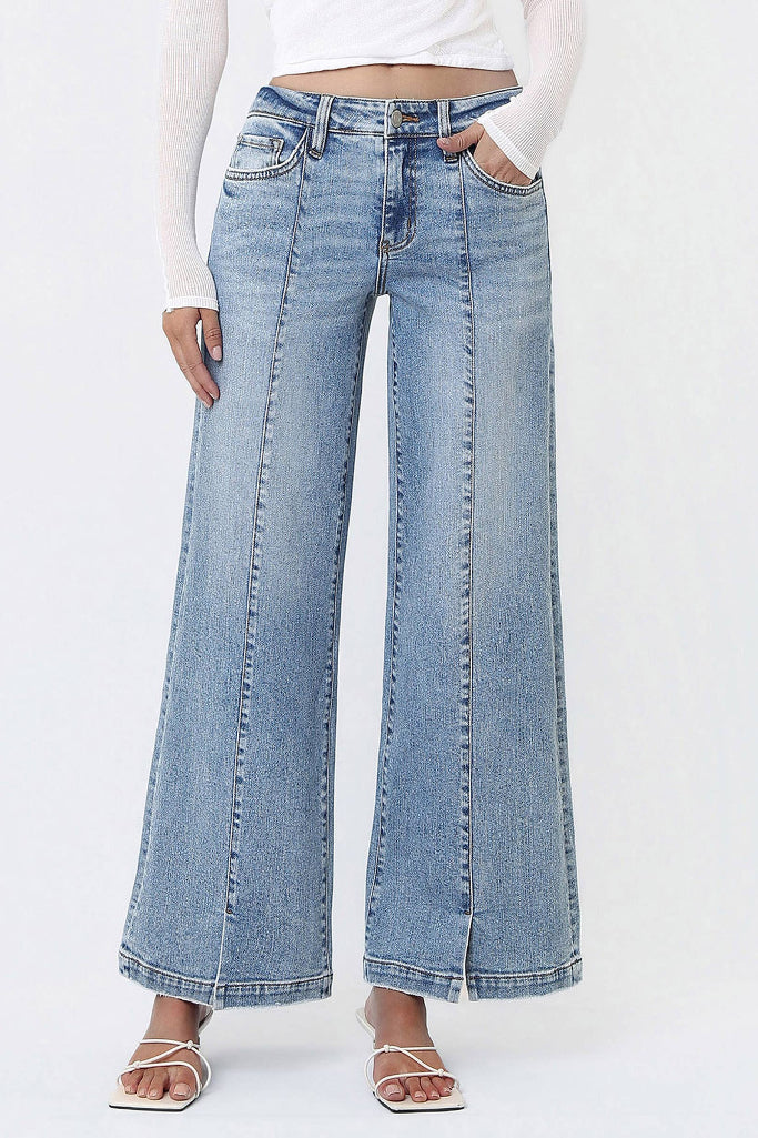 Breakthrough Seam Wide Leg Jeans - Medium Wash