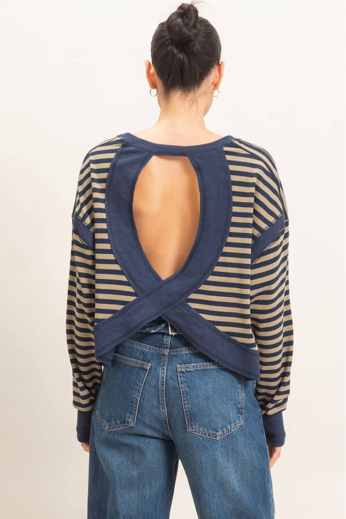 May I Striped Long Sleeve Top - Navy