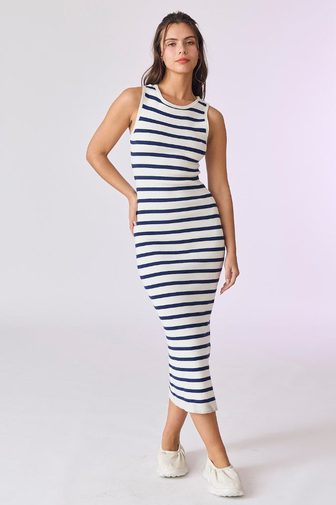 Peyson Striped Midi Dress - White/Navy