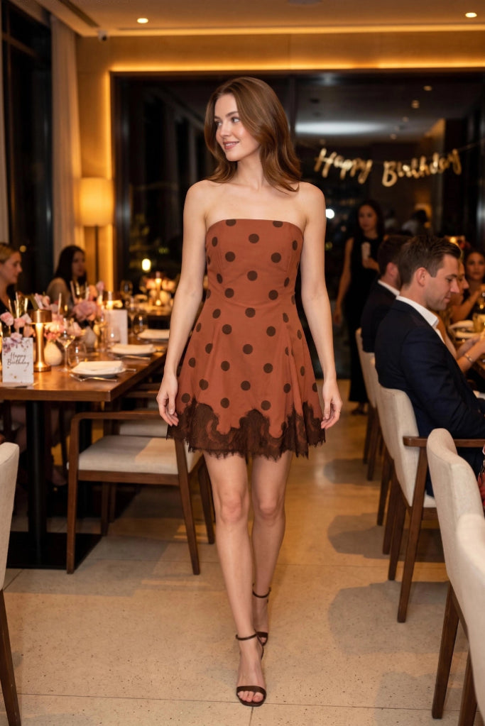 Believe Me Polka Dot Mini Dress - Brown