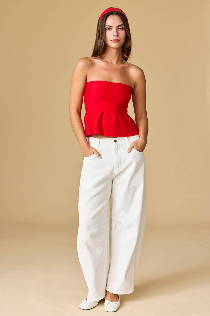 Loveable Peplum Tube Top- Red