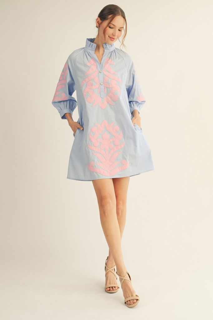 Sarah Floral Shift Dress - Light Blue