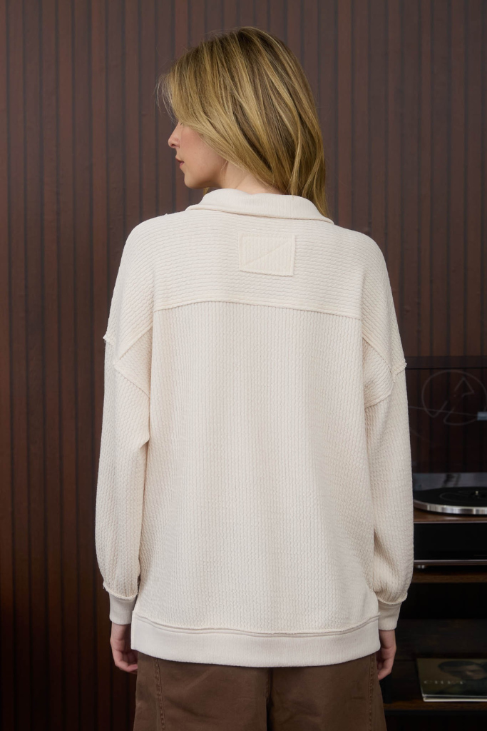 Levi Half Zip Waffle Knit Top - Cream