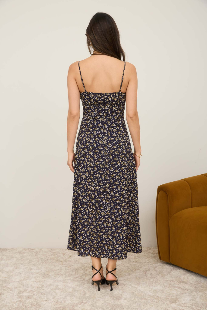 Hillary Floral Midi Dress - Navy