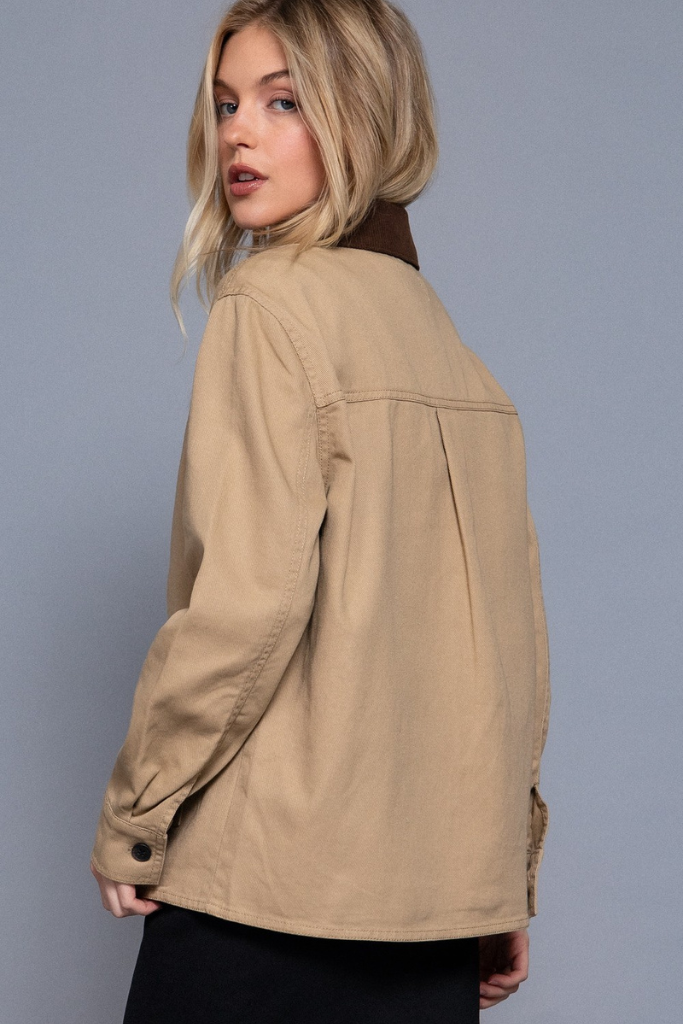 Rosette Corduroy Jacket - Khaki