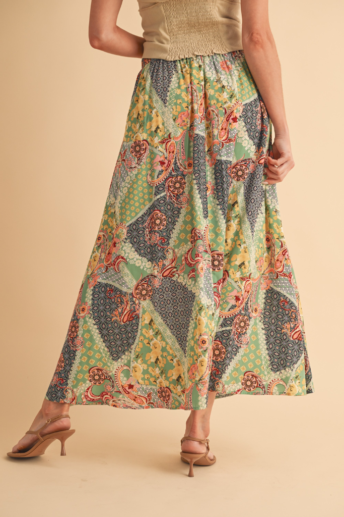 Violetta Printed Maxi Skirt - Sage/Golden