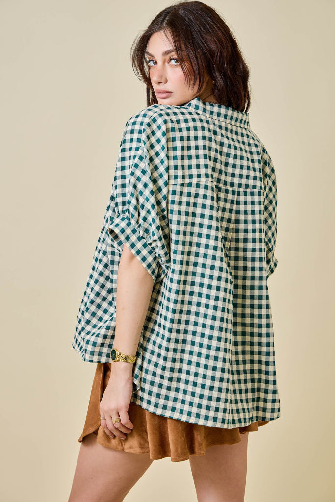 Logan Gingham Top - Hunter Green