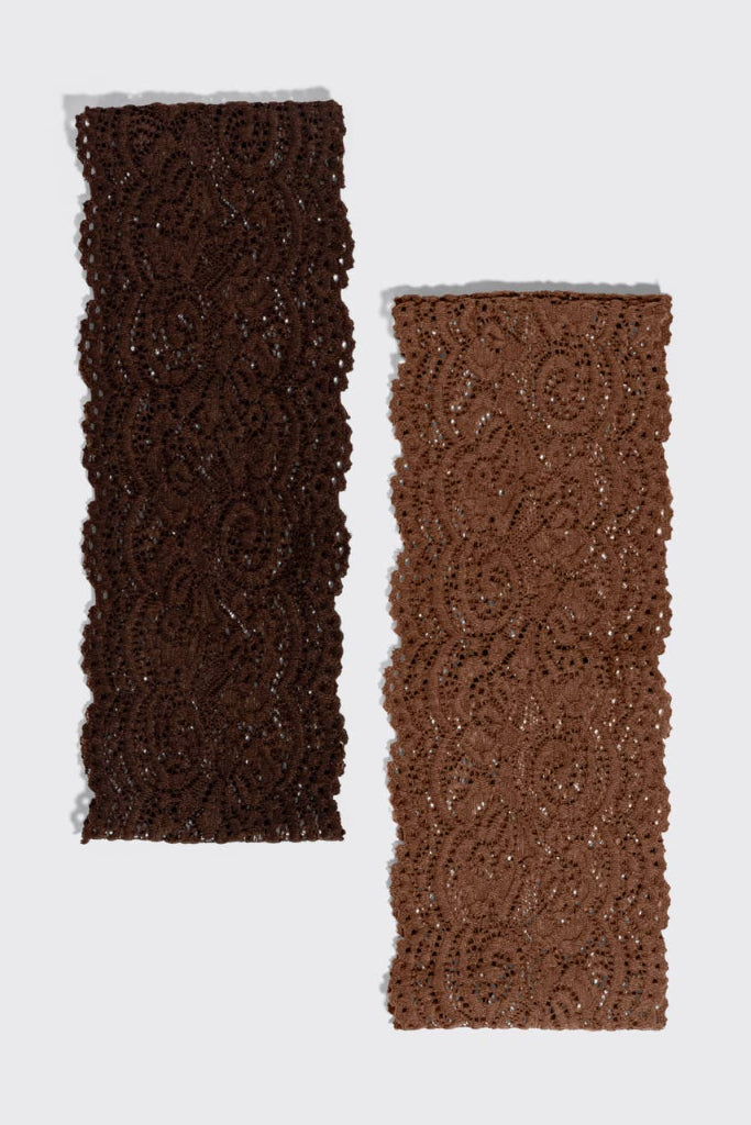 Wide Lace Elastic Headbands 2pc Set - Mocha & Chocolate