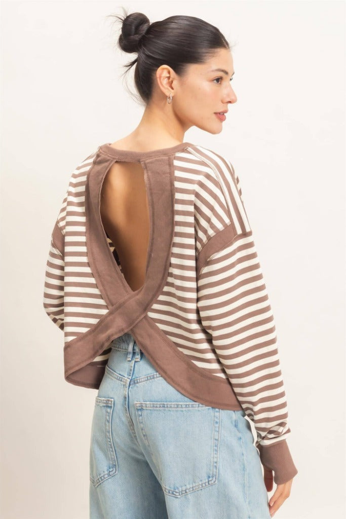 May I Striped Long Sleeve Top - Mocha