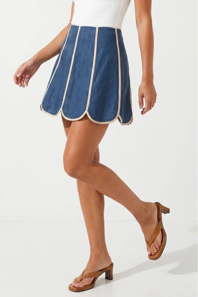 Help Myself Shell Panel Linen Skort - Slate Blue