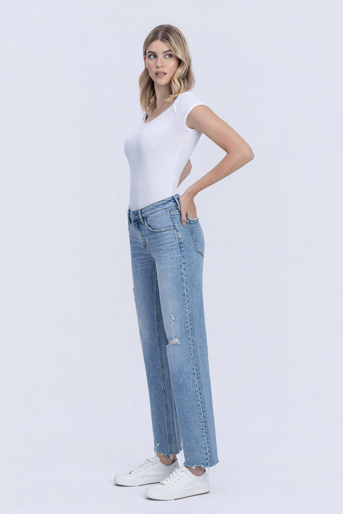 Ever Joyous Low Rise Wide Leg Jean - Medium Wash