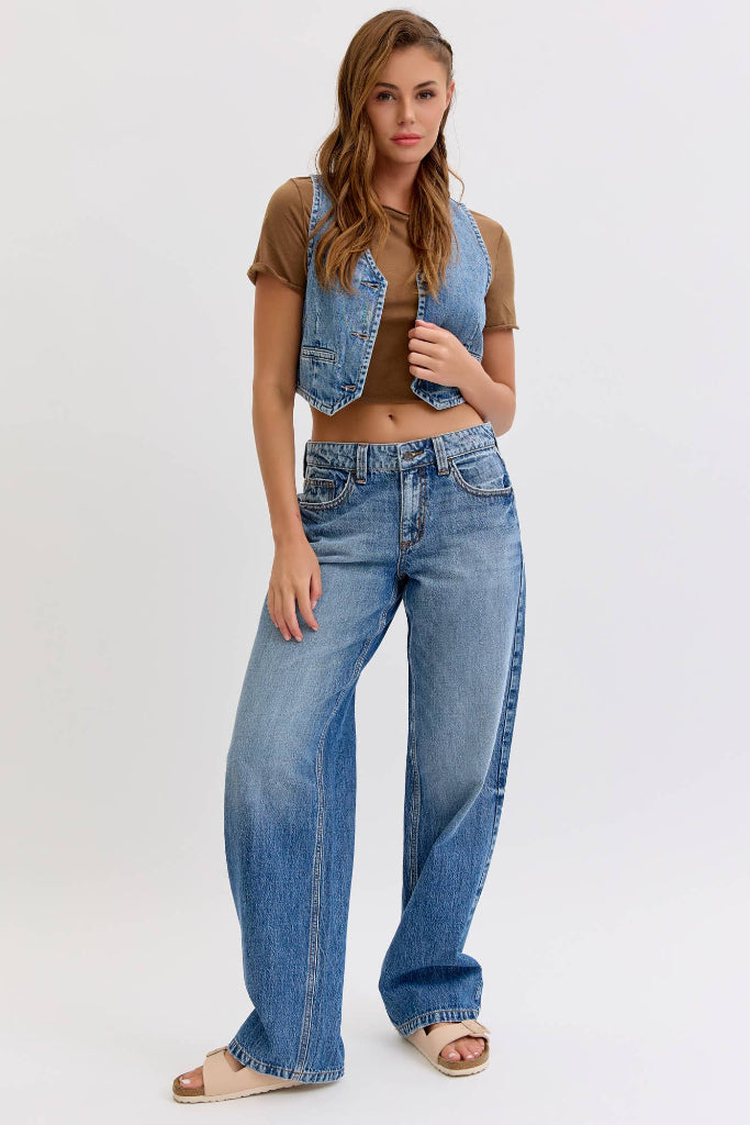 Stop Caring Wide Leg Baggy Jeans - Medium Wash