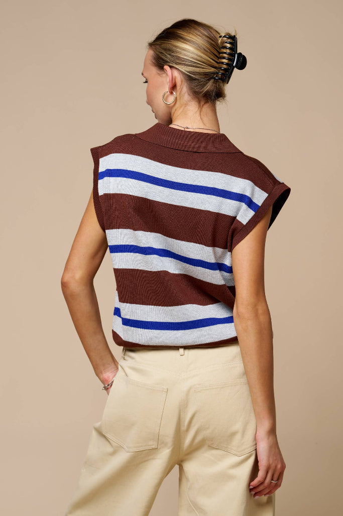Moving On Striped Top - Brown/Blue