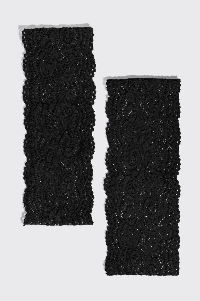 Wide Lace Elastic Headbands 2pc Set - Black