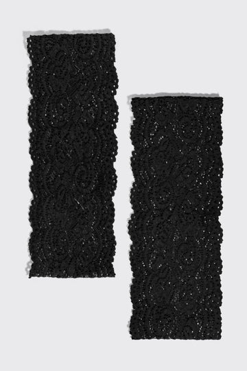 Wide Lace Elastic Headbands 2pc Set - Black
