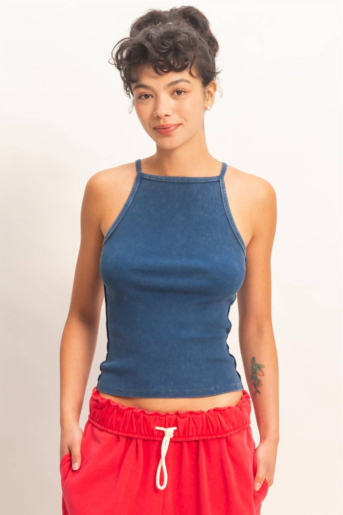 Bright Babe Square Neck Tank Top - Navy