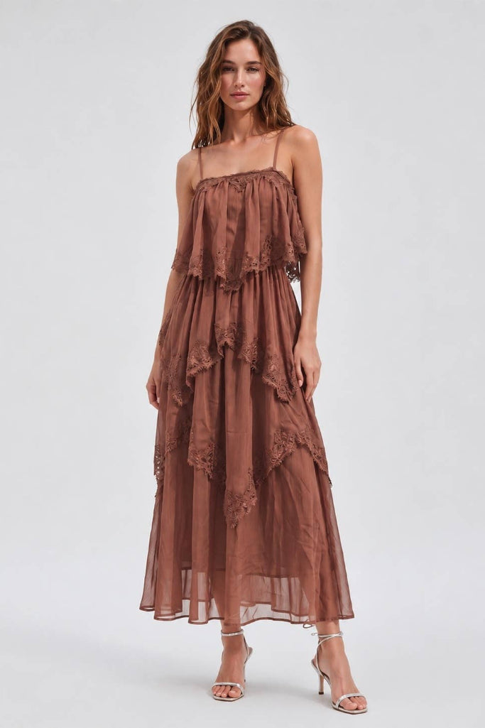 Elevated Tiered Midi Dress - Brown