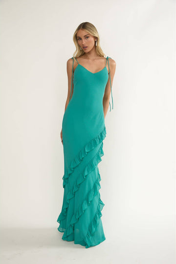 Ruffled Tier Maxi Dress - Teal