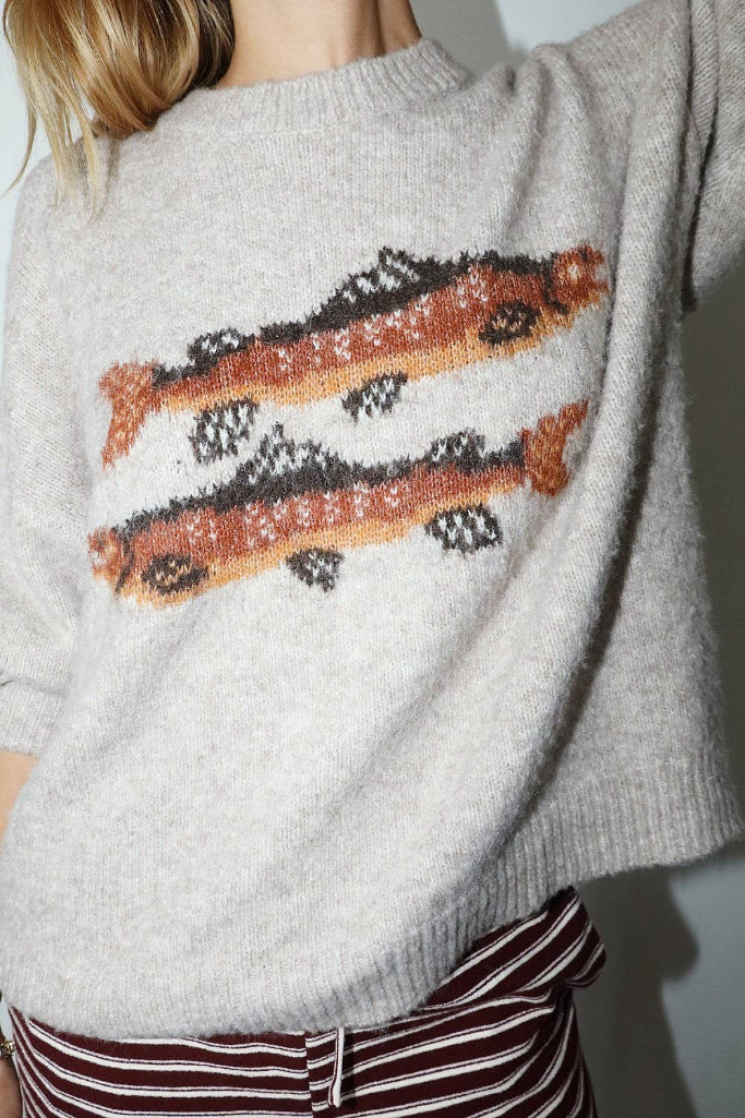 Fresh Catch Trout Graphic Sweater - Sand