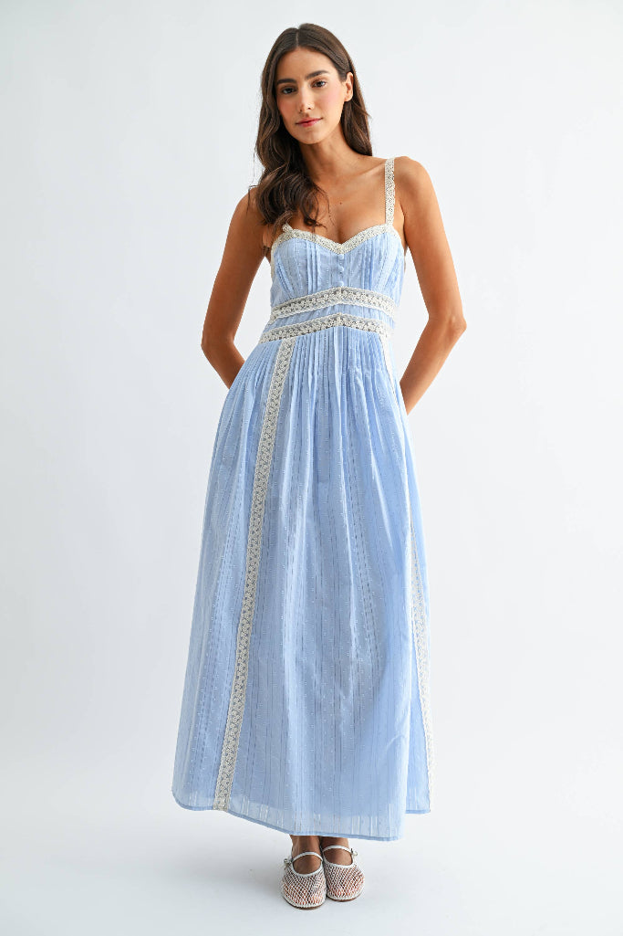 Haley Lace Trim Maxi Dress - Light Blue