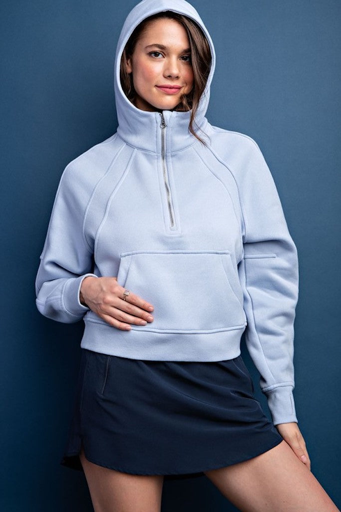 Work With Me Cropped Hoodie- Light Blue